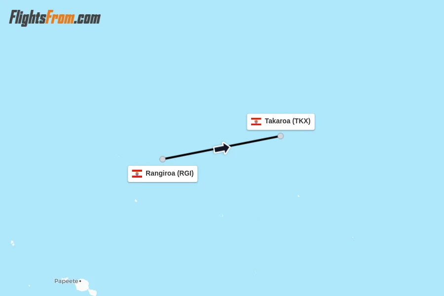 Flights from Rangiroa to Takaroa route map
