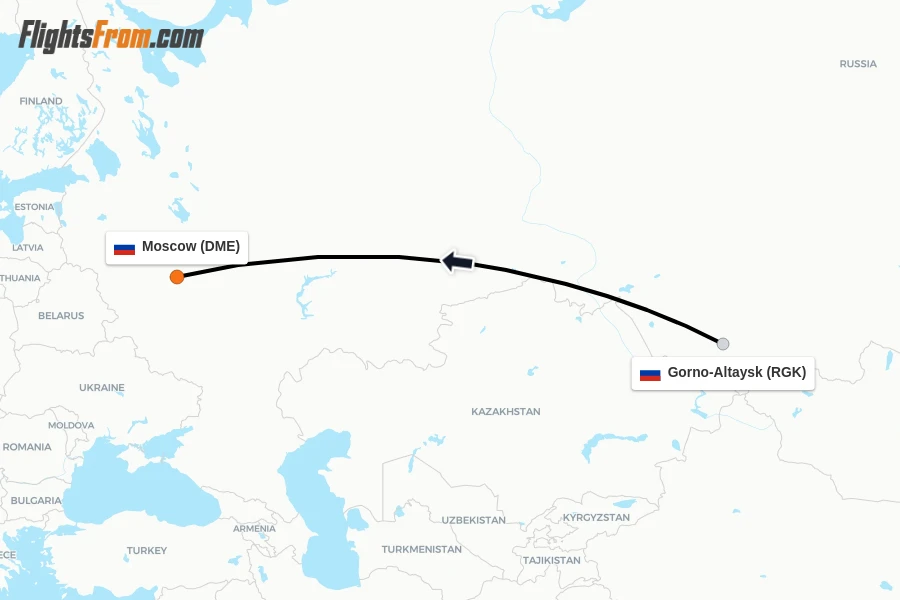 Flights from Gorno-Altaysk to Moscow route map