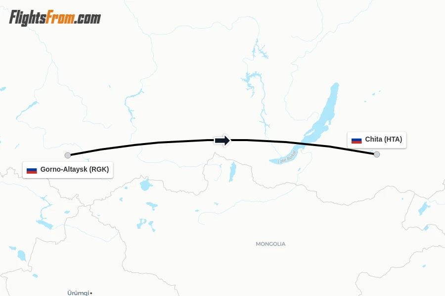 Flights from Gorno-Altaysk to Chita route map