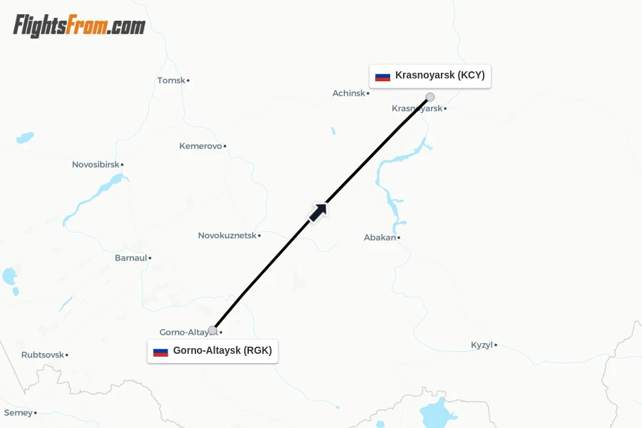 Flights from Gorno-Altaysk to Krasnoyarsk route map