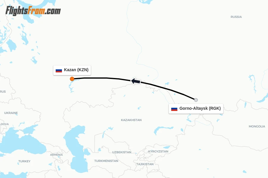 Flights from Gorno-Altaysk to Kazan route map