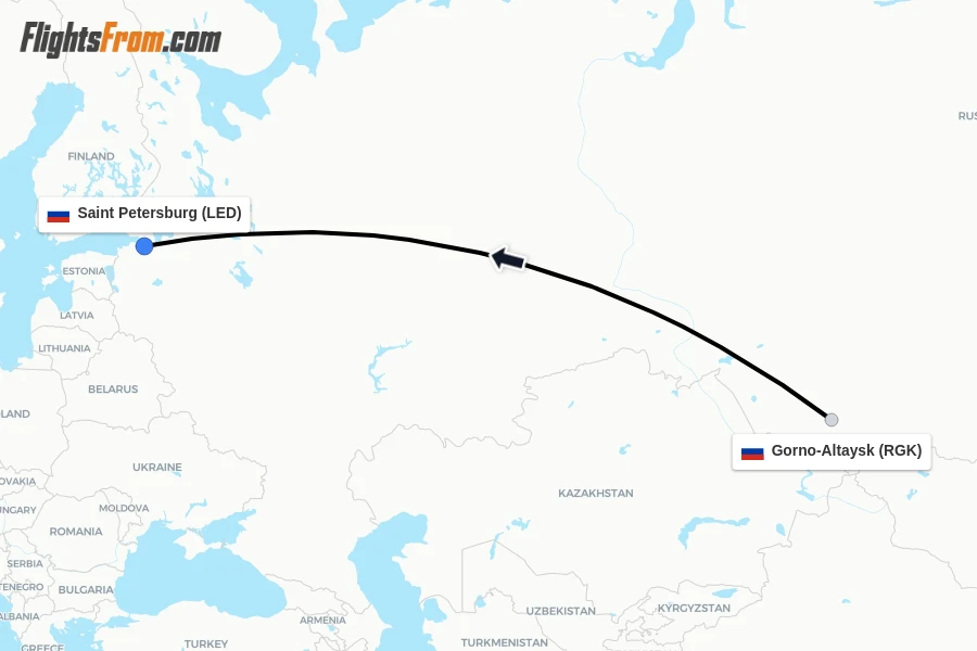 Flights from Gorno-Altaysk to Saint Petersburg route map