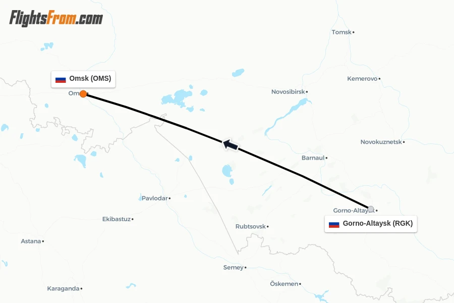 Flights from Gorno-Altaysk to Omsk route map