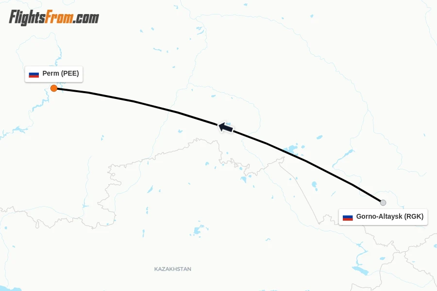 Flights from Gorno-Altaysk to Perm route map