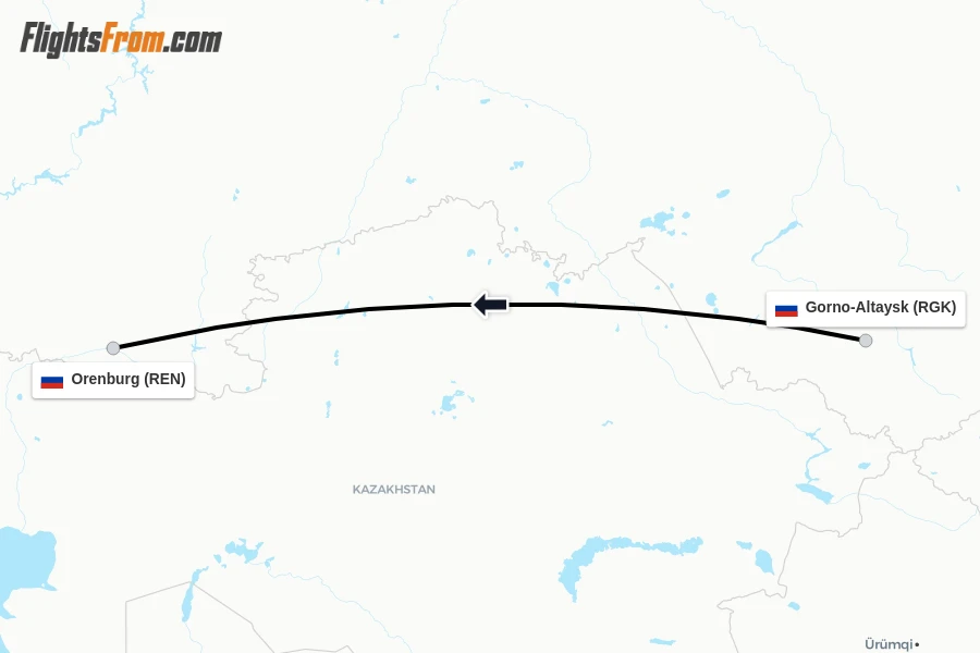 Flights from Gorno-Altaysk to Orenburg route map