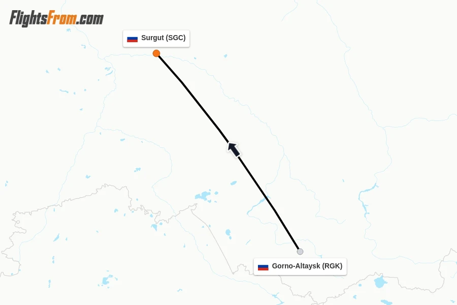 Flights from Gorno-Altaysk to Surgut route map