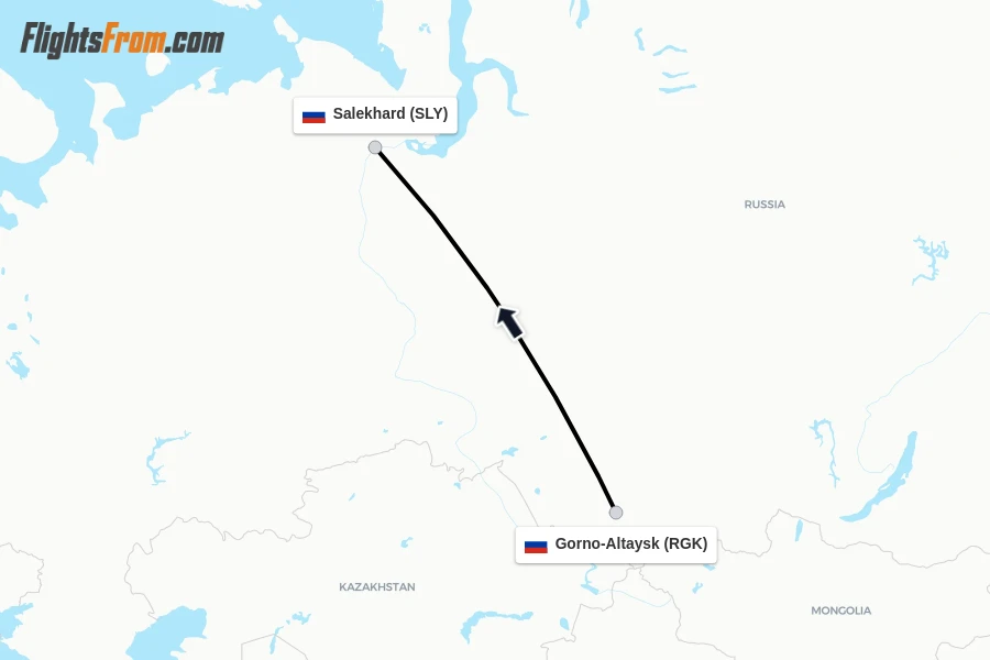 Flights from Gorno-Altaysk to Salekhard route map