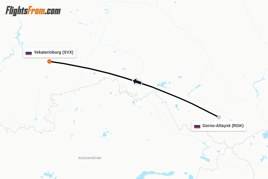 Flights from Gorno-Altaysk to Yekaterinburg route map