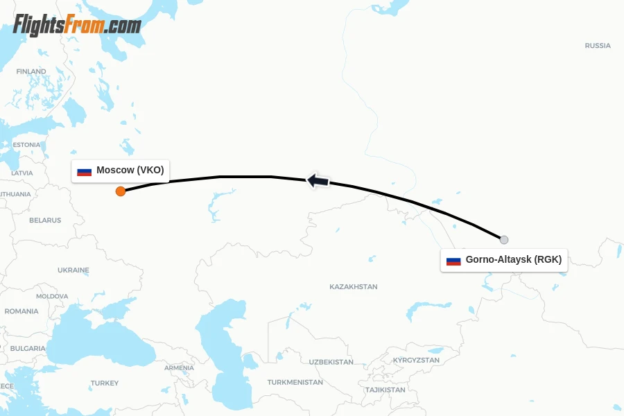 Flights from Gorno-Altaysk to Moscow route map