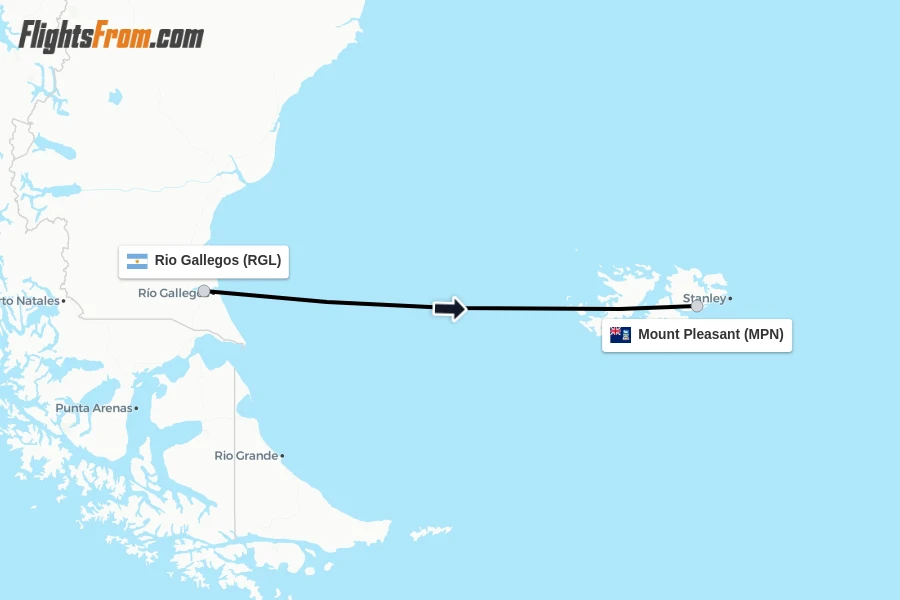 Flights from Rio Gallegos to Mount Pleasant route map