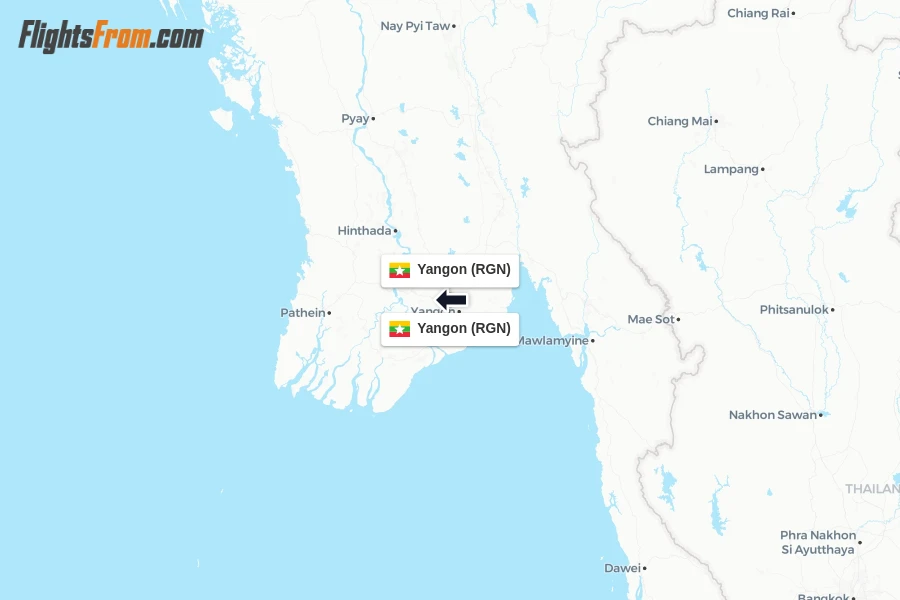 Flights from Yangon to Yangon route map