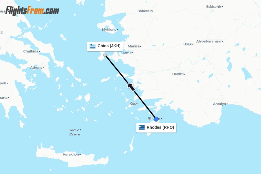Flights from Rhodes to Chios route map