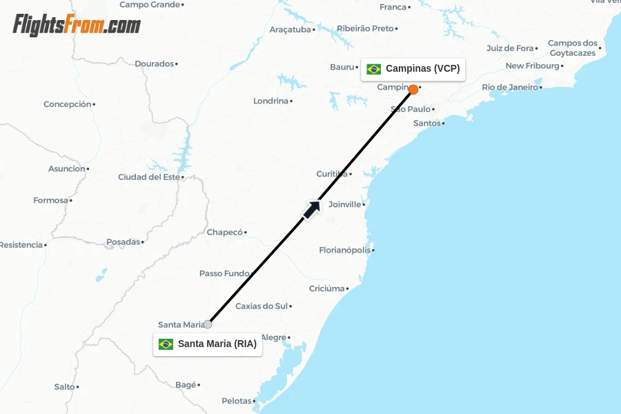 Flights from Santa Maria to Campinas route map