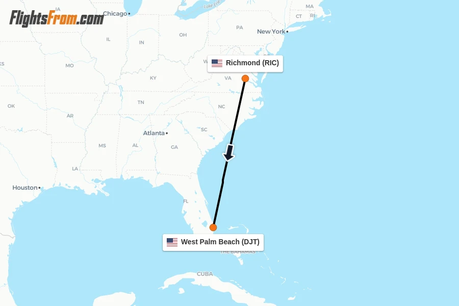 Flights from Richmond to West Palm Beach route map