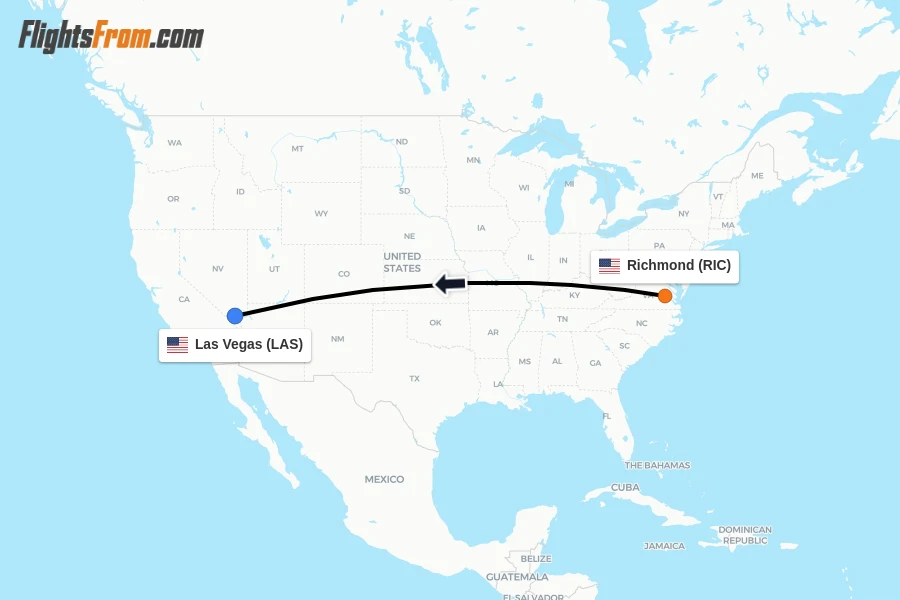 Flights from Richmond to Las Vegas route map