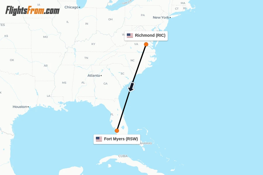 Flights from Richmond to Fort Myers route map