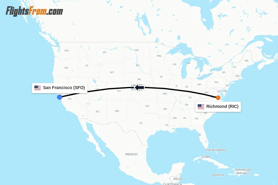 Flights from Richmond to San Francisco route map