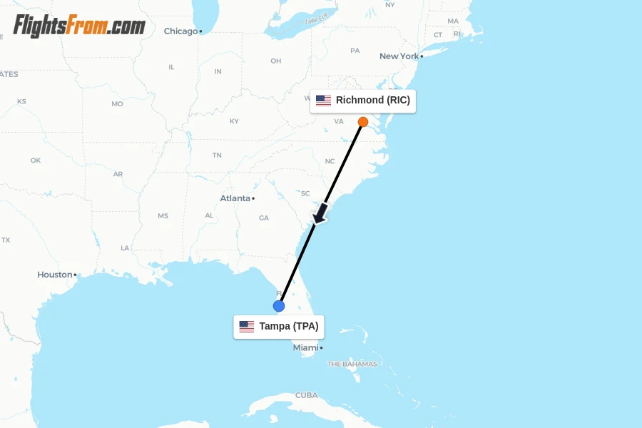 Flights from Richmond to Tampa route map