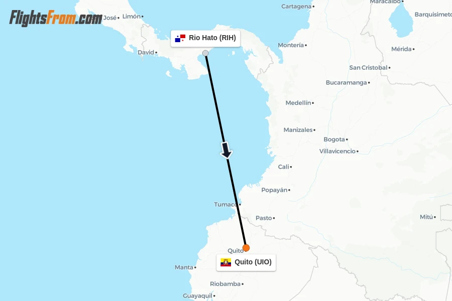 Flights from Rio Hato to Quito route map