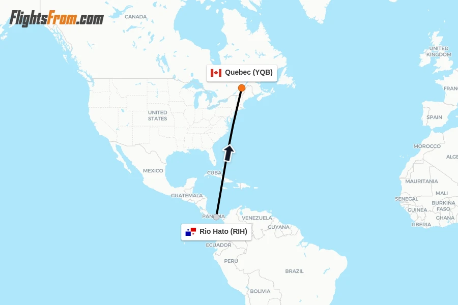 Flights from Rio Hato to Quebec route map