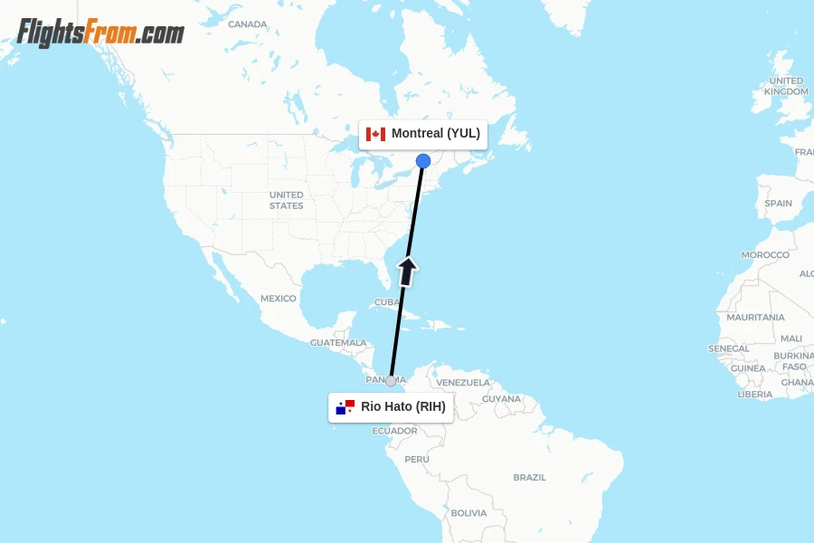 Flights from Rio Hato to Montreal route map