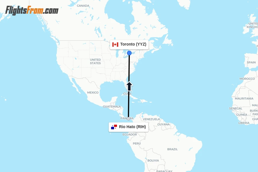 Flights from Rio Hato to Toronto route map
