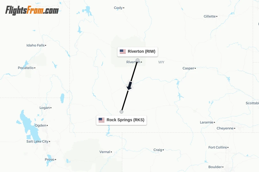 Flights from Riverton to Rock Springs route map
