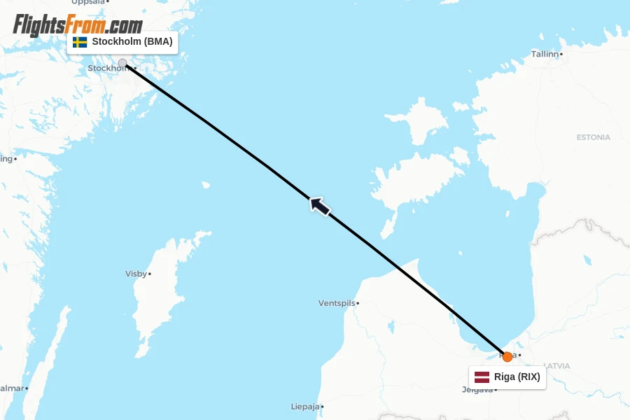 Flights from Riga to Stockholm route map