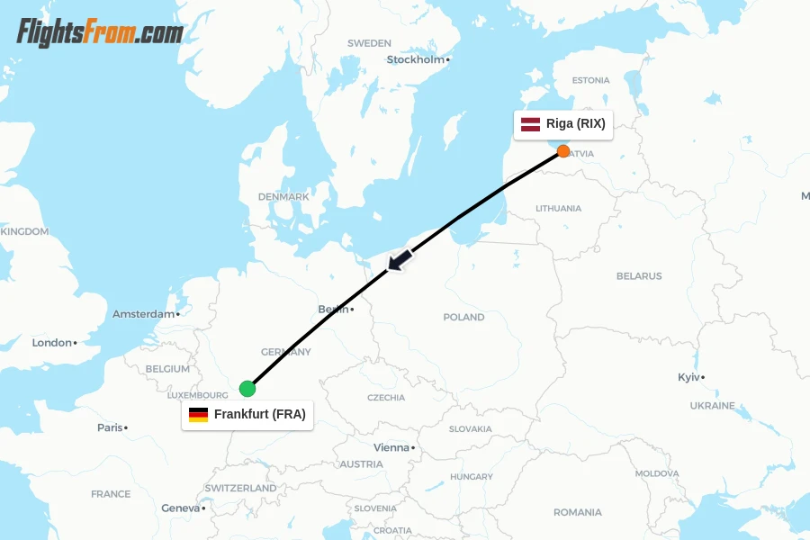 Flights from Riga to Frankfurt route map