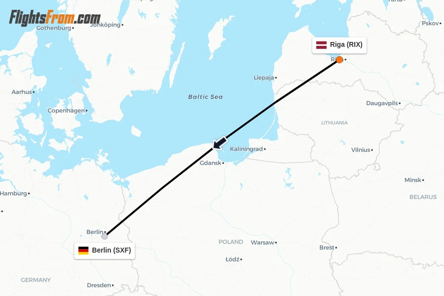 Flights from Riga to Berlin route map