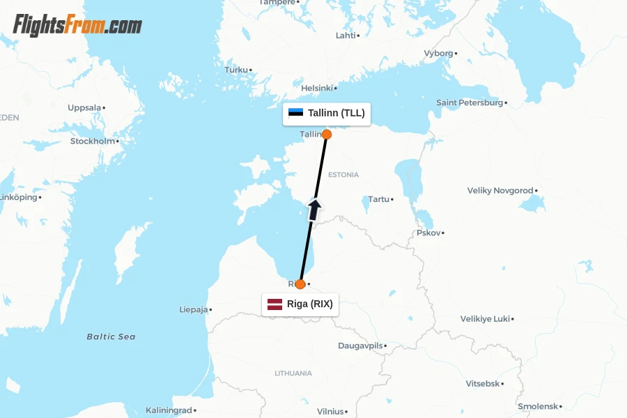 Flights from Riga to Tallinn route map