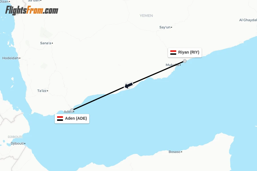 Flights from Riyan to Aden route map