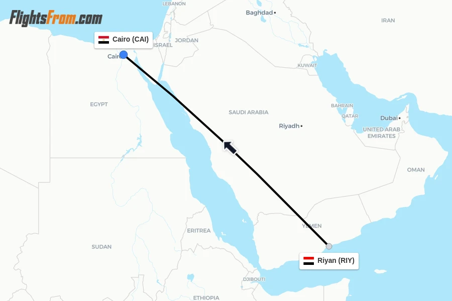 Flights from Riyan to Cairo route map