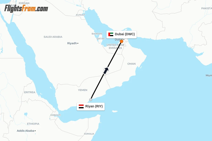 Flights from Riyan to Dubai route map