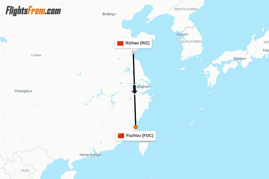 Flights from Rizhao to Fuzhou route map