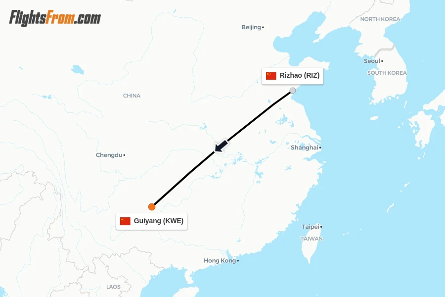 Flights from Rizhao to Guiyang route map