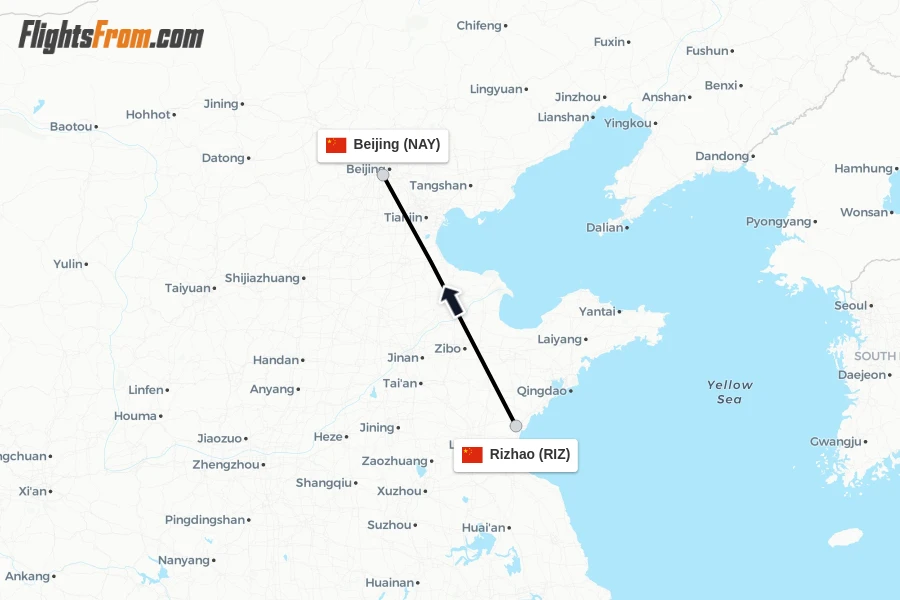 Flights from Rizhao to Beijing route map