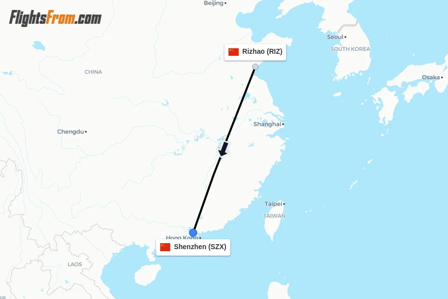 Flights from Rizhao to Shenzhen route map