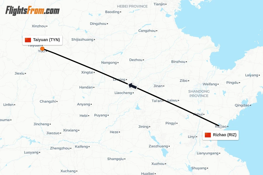 Flights from Rizhao to Taiyuan route map