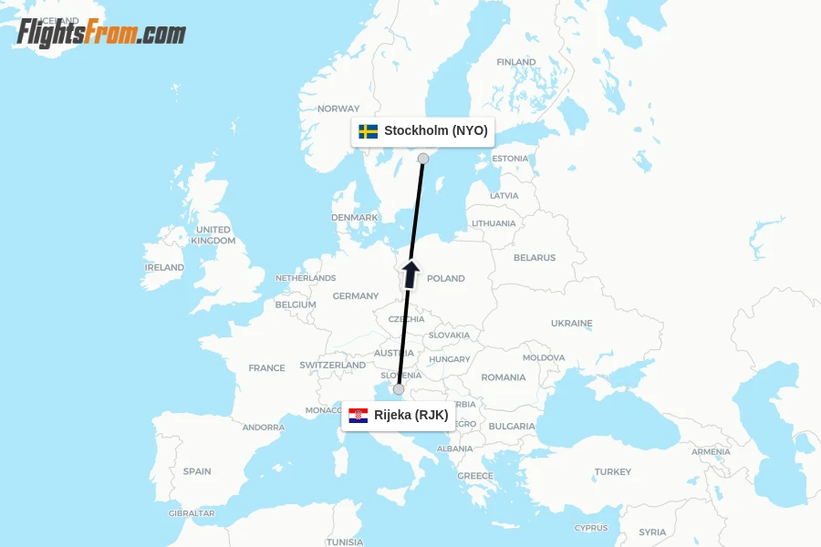 Flights from Rijeka to Stockholm route map