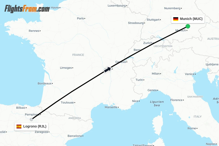 Flights from Logrono to Munich route map