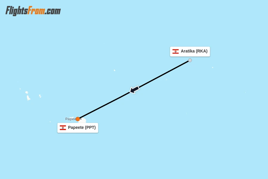 Flights from Aratika to Papeete route map