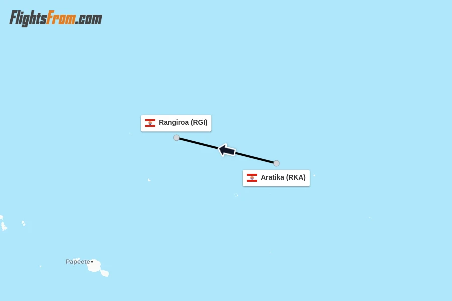 Flights from Aratika to Rangiroa route map