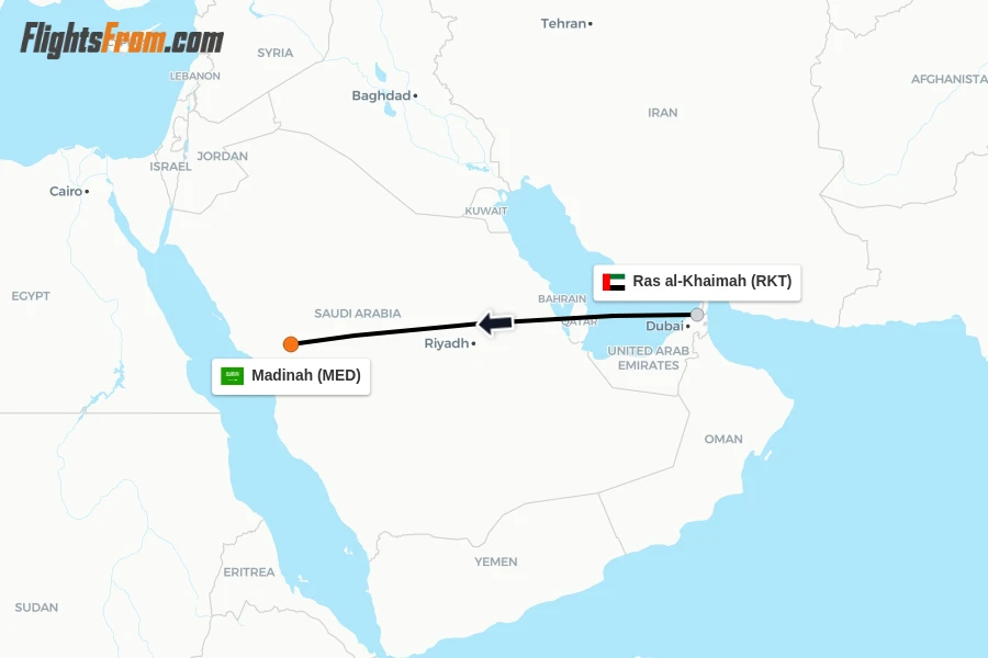 Flights from Ras al-Khaimah to Madinah route map