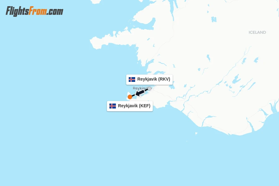 Flights from Reykjavik to Reykjavik route map