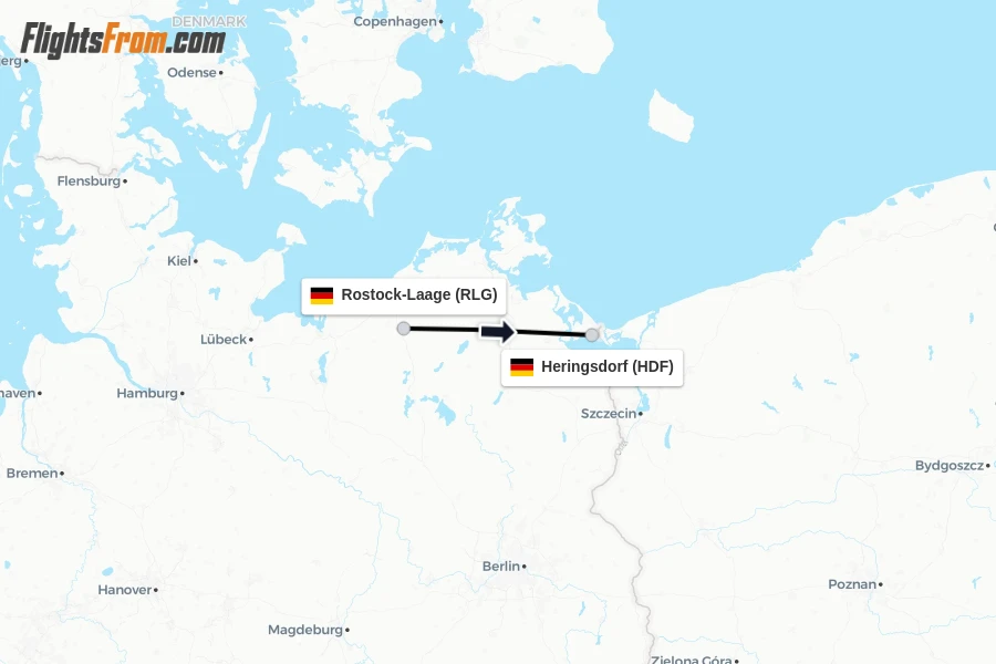 Flights from Rostock-Laage to Heringsdorf route map