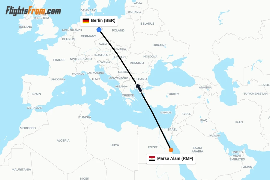 Flights from Marsa Alam to Berlin route map