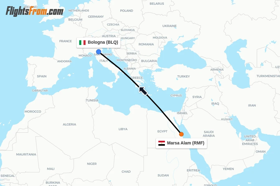 Flights from Marsa Alam to Bologna route map