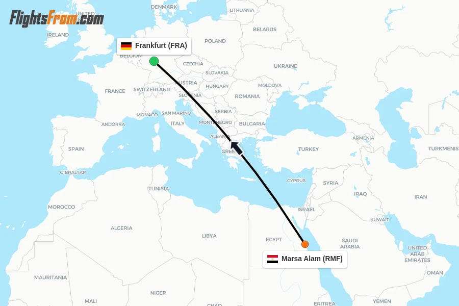 Flights from Marsa Alam to Frankfurt route map