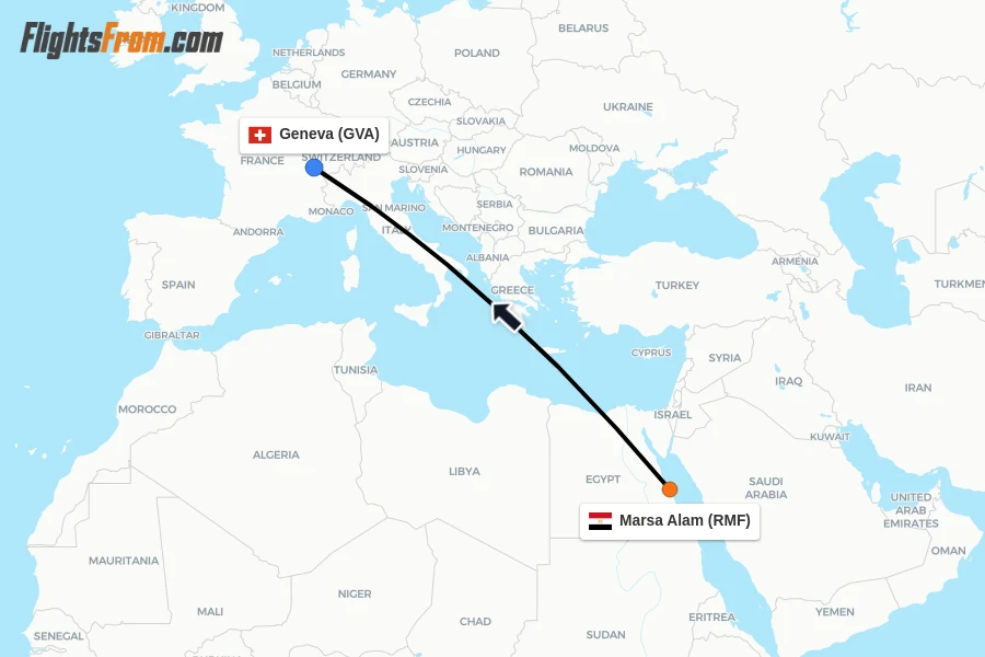 Flights from Marsa Alam to Geneva route map